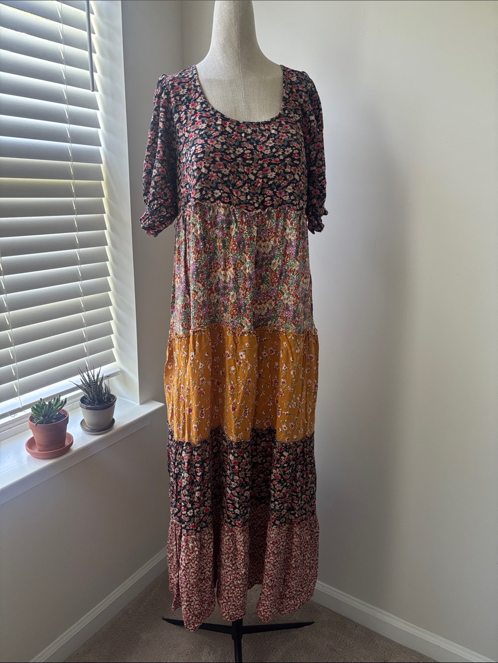 Natural Life Medium Colette Boho Floral Maxi Light Sun Dress Tiered Prairie - Picture 2 of 4